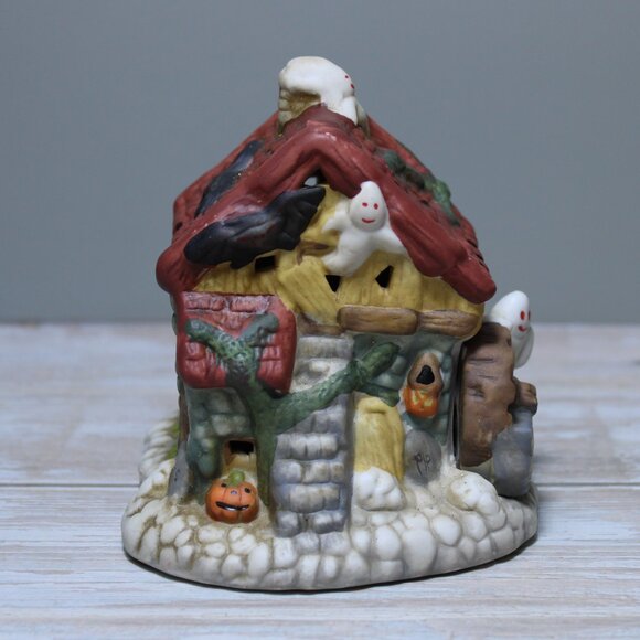 Vintage 3 Pc Set Light-up Illuminated Halloween Village Houses Ceramic 4"-4.5" H - Picture 8 of 15